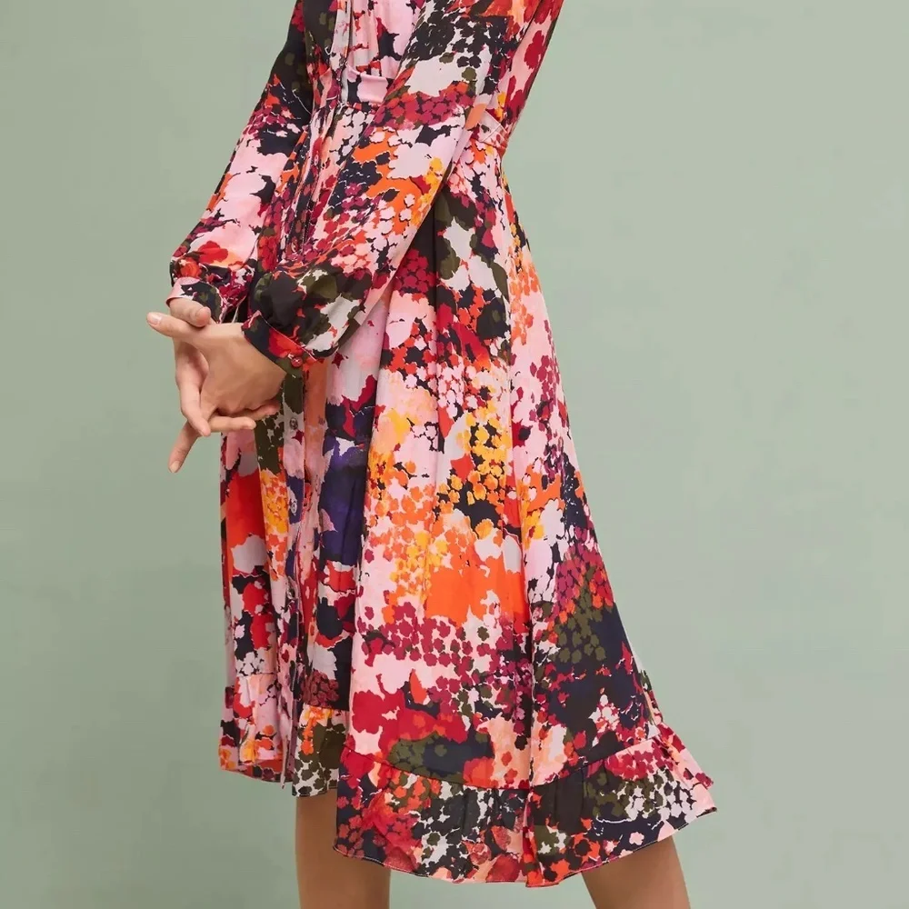 Anthropologie Printed Silk Wrap Dress, Sz 10 - Picture 12 of 14